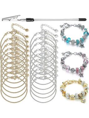 20-Piece Adjustable Snake Chain Charm Bracelet Set with Heart Clasp & Extender